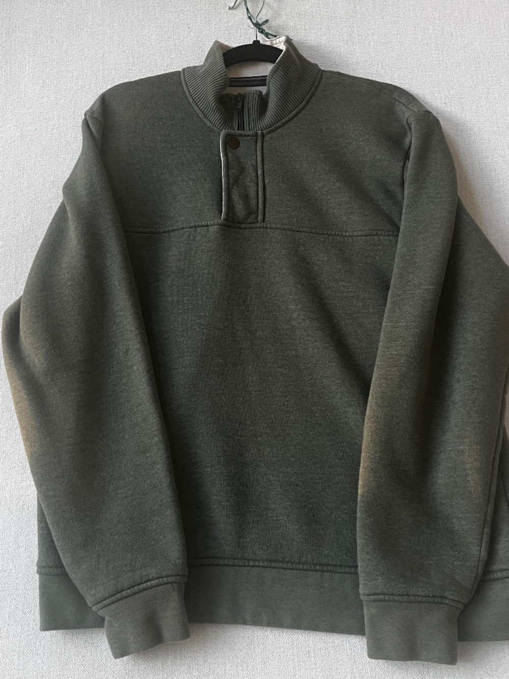 Orvis Mens M Olive Green 1/4 Zip Button Pullover Cotton Blend Sweater